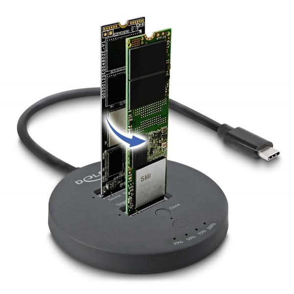 DELOCK docking station για M.2 NVMe PCIe SSD 64364, 2 θέσεων, 20Gbps, clone function, μαύρο - 