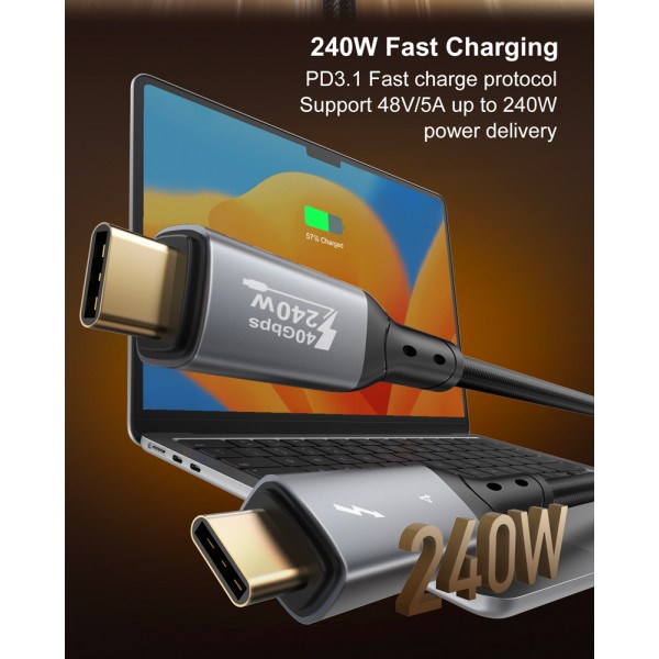 LDNIO καλώδιο USB-C TC-11c, 240W, 40Gbps, 8K/60Hz, 1m, μαύρο - LDNIO
