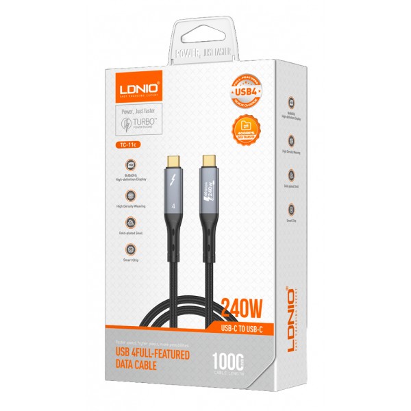 LDNIO καλώδιο USB-C TC-11c, 240W, 40Gbps, 8K/60Hz, 1m, μαύρο