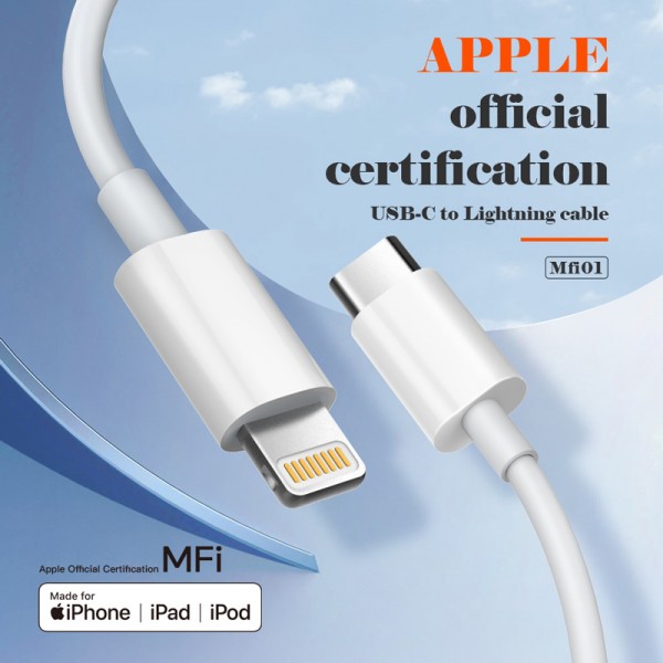 LDNIO καλώδιο Lightning σε USB-C MFi01, MFi, 30W, 480Mbps, 1m, λευκό - LDNIO