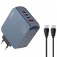 LDNIO φορτιστής τοίχου Q8 με καλώδιο USB-C, USB/Lightning/3x USB-C, GaN, 100W, μπλε