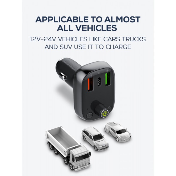 LDNIO FM transmitter & φορτιστής C704Q, USB-C/2x USB, 36W, Bluetooth, μαύρο