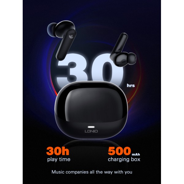 LDNIO earphones με θήκη φόρτισης T05, True Wireless, 13mm, 40/500mAh, μαύρα - 