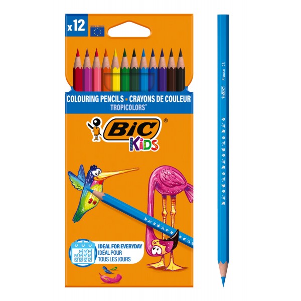 BIC σετ χρωματιστές ξυλομπογιές Kids Tropicolors, εξάγωνες, 12τμχ - Αναλώσιμα - Είδη Γραφείου