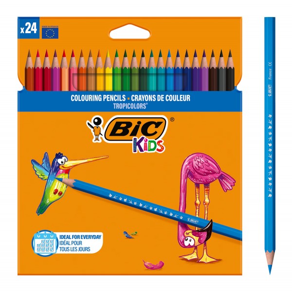 BIC σετ χρωματιστές ξυλομπογιές Kids Tropicolors, εξάγωνες, 24τμχ - Αναλώσιμα - Είδη Γραφείου