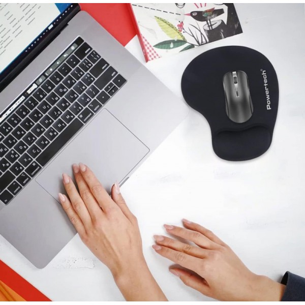 POWERTECH mouse pad PT-1611 με στήριγμα καρπού, 23x19x1.8cm, μαύρο - Περιφερειακά