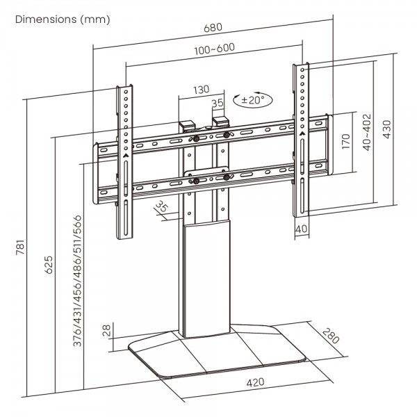 BRATECK επιτραπέζια βάση τηλεόρασης LDT03-29LD, 32-77", έως 40kg