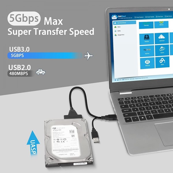 POWERTECH καλώδιο σύνδεσης HDD/SSD CAB-U163, 2x USB σε SATA, DC, 5Gbps - Περιφερειακά