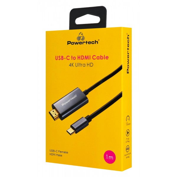 POWERTECH καλώδιο USB-C σε HDMI PTR-0209, 4K/30Hz, 10 Gbps, 1m, μαύρο - Powertech