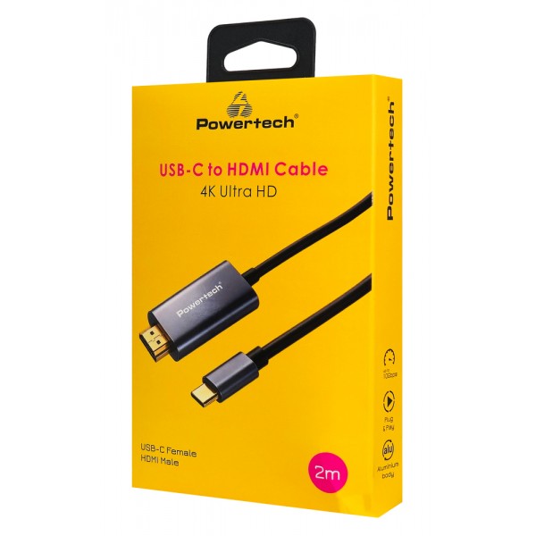 POWERTECH καλώδιο USB-C σε HDMI PTR-0210, 4K/30Hz, 10 Gbps, 2m, μαύρο - Powertech