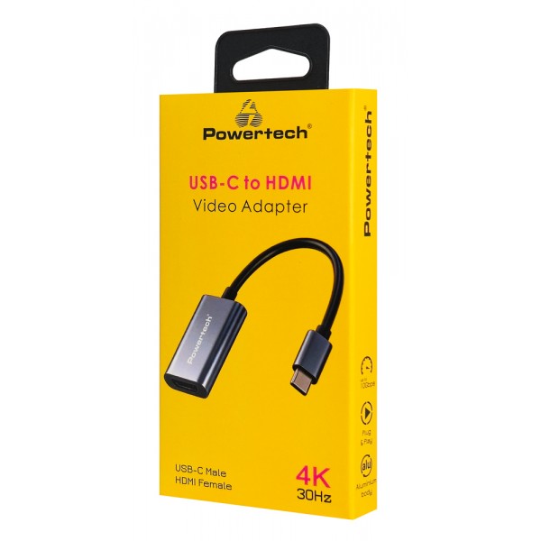 POWERTECH αντάπτορας USB-C σε HDMI PTR-0208, 4K/30Hz, 10 Gbps, γκρι - Powertech
