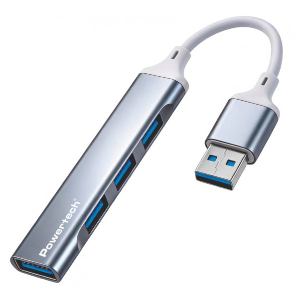 POWERTECH USB hub PTR-0207, 4x θυρών, USB 3.0, 5Gbps, USB σύνδεση, γκρι - USB Hubs - Card Readers