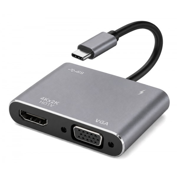 POWERTECH docking station CAB-UC101, 4 θυρών, USB-C, 4K, 100W, γκρι - Docking Station