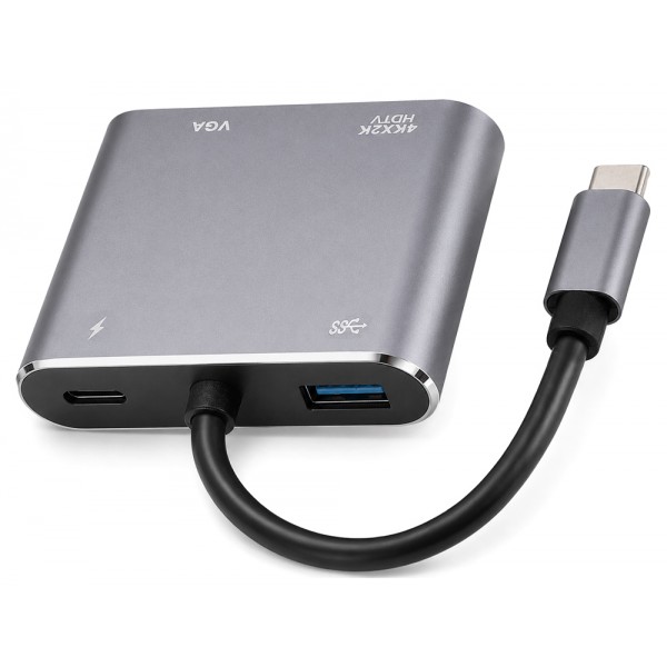 POWERTECH docking station CAB-UC101, 4 θυρών, USB-C, 4K, 100W, γκρι - Docking Station