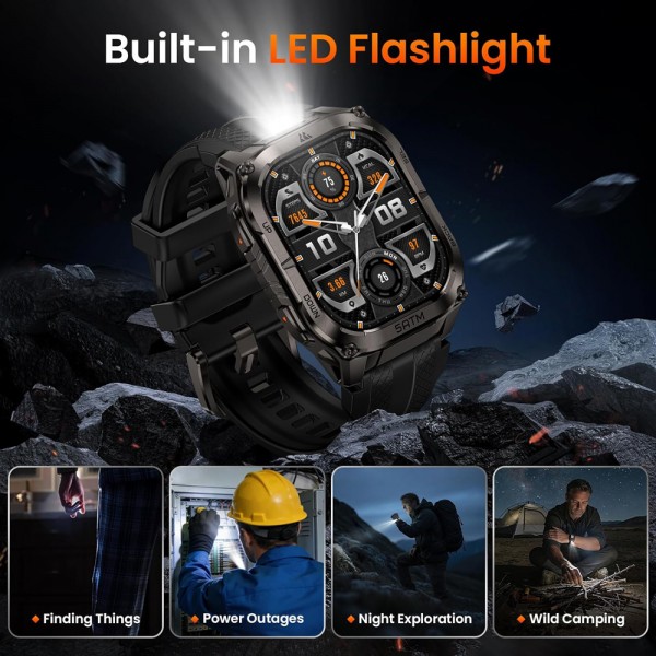 KOSPET smartwatch TANK M4C, heart rate, 1.96" AMOLED, GPS, 5 ATM & IP69K, με φακό, μαύρο - KOSPET