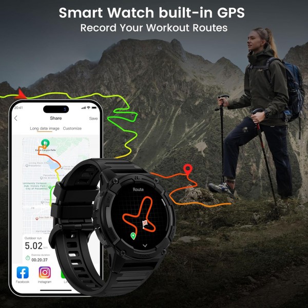KOSPET smartwatch TANK S2, heart rate, 1.32" AMOLED, GPS, 5 ATM & IP69K, μαύρο - KOSPET
