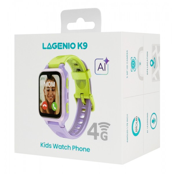 LAGENIO GPS smartwatch για παιδιά K9, 1.78" AMOLED, με κάμερα, 4G, IP68, μωβ