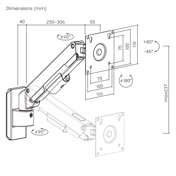 BRATECK επιτοίχια βάση οθόνης LDA113-111, 17-32", έως 9kg