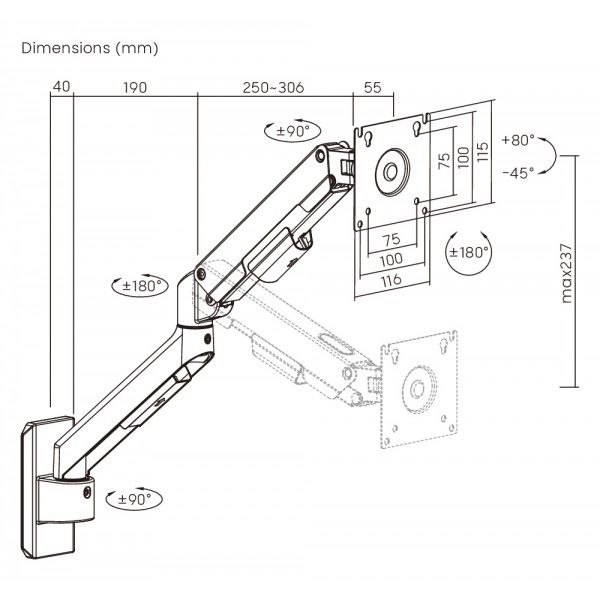 BRATECK επιτοίχια βάση οθόνης LDA113-112, 17-32", έως 9kg