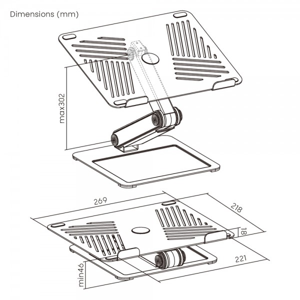 BRATECK μεταλλική βάση για laptop LPS09-02, 11~17", foldable, γκρι