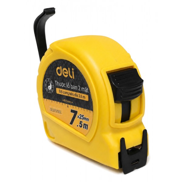 DELI μετροταινία DL270725L με κλείδωμα & clip ζώνης, 7.5m x 25mm - DELI