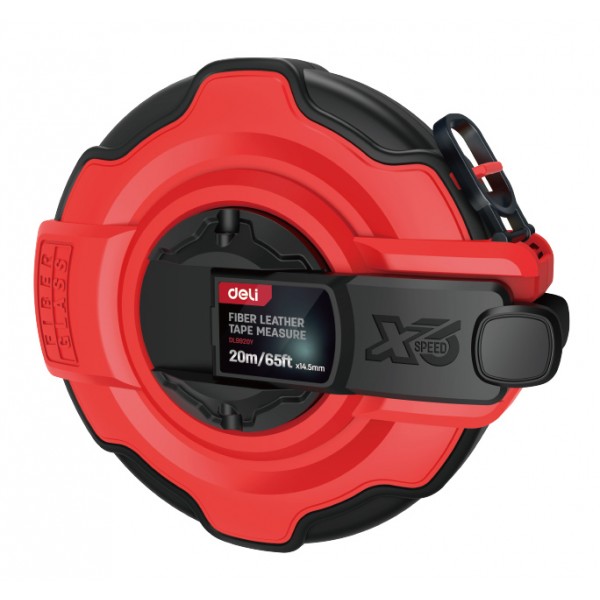 DELI μετροταινία DL9920Y με μηχανισμό αναδίπλωσης, fibreglass ταινία, 20m/65ft x 14.5mm - DELI