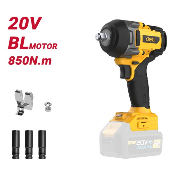 DELI κρουστικό μπουλονόκλειδο μπαταρίας DC234Z, Brushless, 20V, 850N.m, 1/2" - 