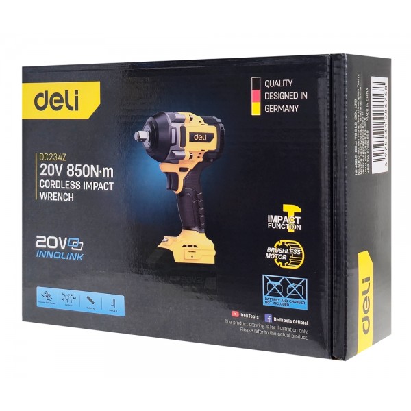 DELI κρουστικό μπουλονόκλειδο μπαταρίας DC234Z, Brushless, 20V, 850N.m, 1/2"