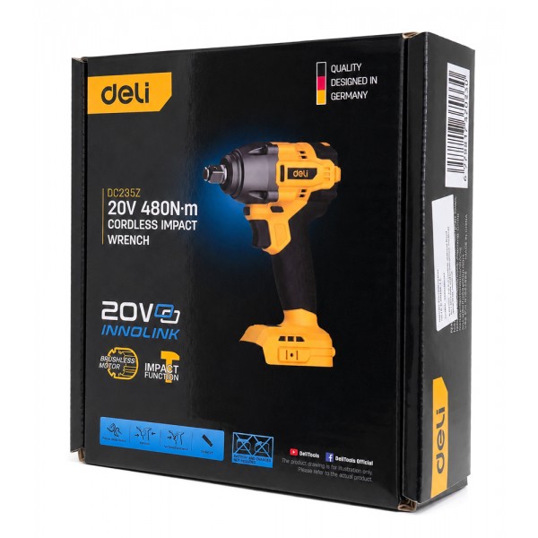 DELI κρουστικό μπουλονόκλειδο μπαταρίας DC235Z, Brushless, 20V, 480N.m, 1/2"