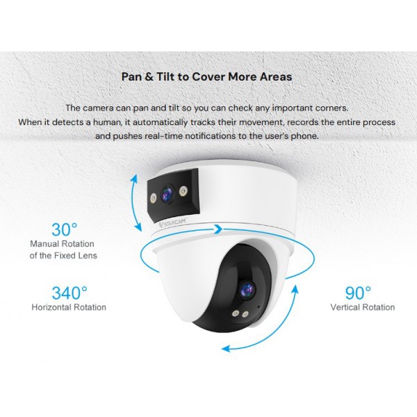 VSTARCAM smart κάμερα CS2DR, 3MP, dual lens, WiFi, PTZ, SD