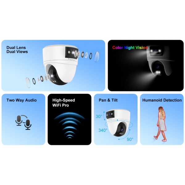 VSTARCAM smart κάμερα CS2DR, 3MP, dual lens, WiFi, PTZ, SD