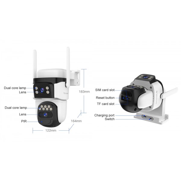 VSTARCAM smart ηλιακή κάμερα BG621DR, dual lens, 3MP, 4G, SD, PTZ, IP66