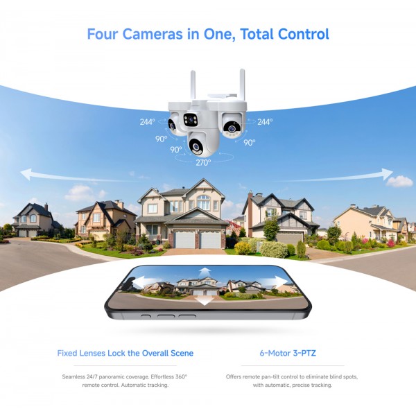 VSTARCAM smart ηλιακή κάμερα AG623FR, four-lens, 3MP, 4G, SD, PTZ, IP66