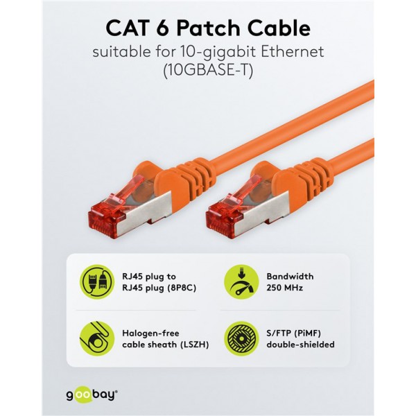 GOOBAY καλώδιο δικτύου 93467, CAT 6 S/FTP, copper, 250MHz, 0.50m, πορτοκαλί - Δίκτυο