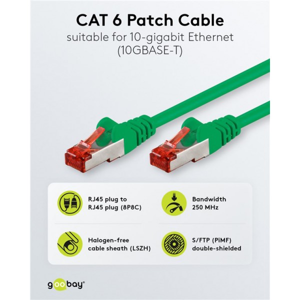 GOOBAY καλώδιο δικτύου 68289, CAT 6 S/FTP, copper, 250MHz, 1m, πράσινο - Δίκτυο