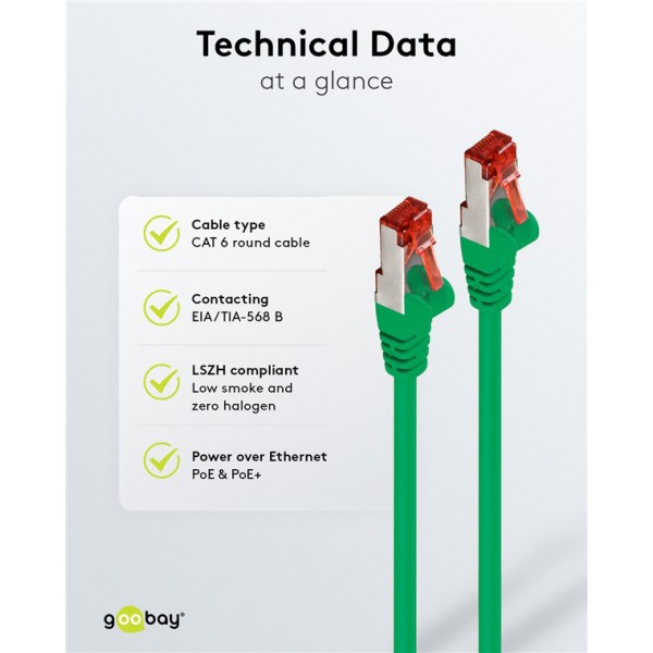 GOOBAY καλώδιο δικτύου 68289, CAT 6 S/FTP, copper, 250MHz, 1m, πράσινο