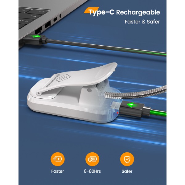 GLOCUSENT LED φακός διαβάσματος GLCSNTBL105W, επαναφορτιζόμενος, έως 45lm, λευκός
