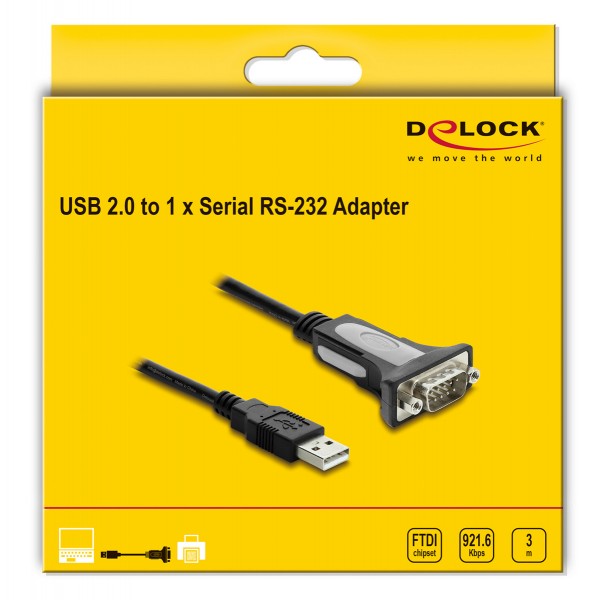 DELOCK καλώδιο USB σε RS-232 66922, 921.6Kbps, 3m, μαύρο