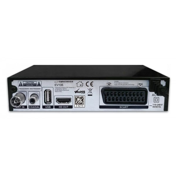 ESPERANZA ψηφιακός δέκτης EV106R, DVB-T2, Full HD, MPEG-4, H.265/HEVC, με PVR - 