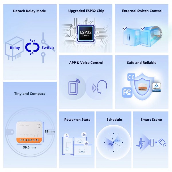 SONOFF smart διακόπτης MINIR4, 2 κανάλια, WiFi, 10A, λευκός