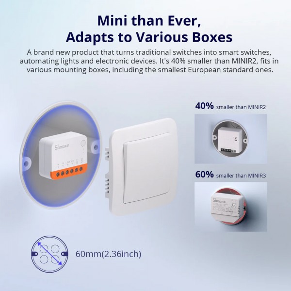 SONOFF smart διακόπτης MINIR4, 2 κανάλια, WiFi, 10A, λευκός - Service & Εργαλεία