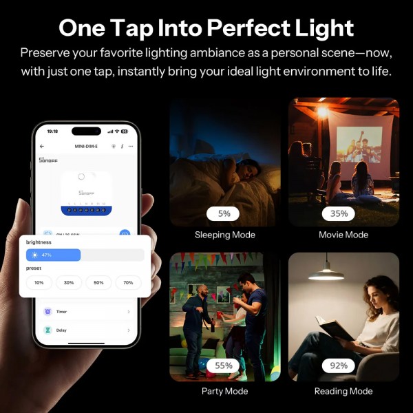 SONOFF smart επιτοίχιος διακόπτης dimmer Orb-DIM, WiFi, Matter, 400W, λευκός