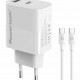 POWERTECH φορτιστής τοίχου PT-1635 με καλώδιο, USB/USB-C, 20W, λευκός
