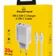 POWERTECH φορτιστής τοίχου PT-1635 με καλώδιο, USB/USB-C, 20W, λευκός