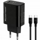 POWERTECH φορτιστής τοίχου PT-1637 με καλώδιο, USB/USB-C, 20W, μαύρος