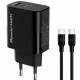 POWERTECH φορτιστής τοίχου PT-1638 με καλώδιο, USB/USB-C, 30W, GaN, μαύρος