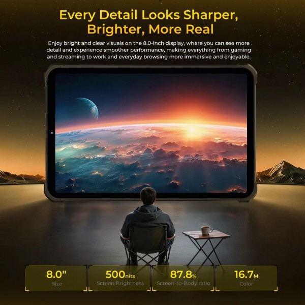 OUKITEL tablet RT11, 8", 8/128GB, 10000mAh, 5G, IP68/IP69K/MIL-STD-810H, μαύρο