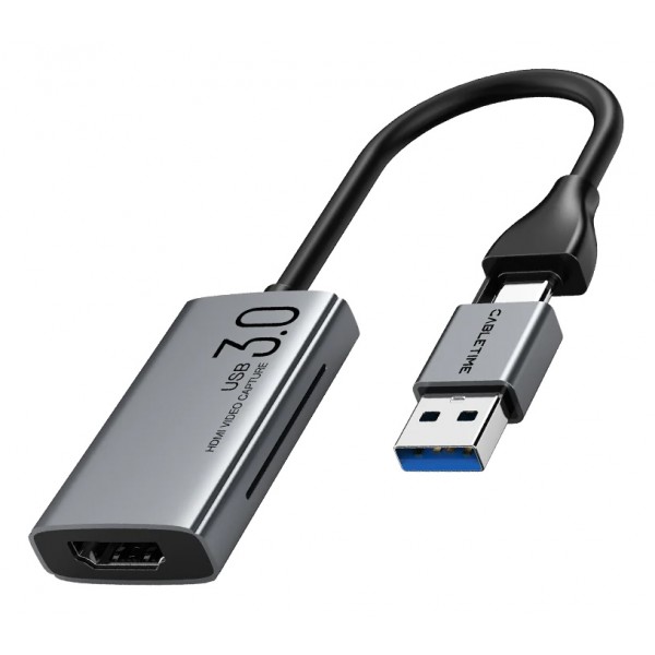 CABLETIME video capture CT-ACHC3-AG, HDMI/USB & USB-C, 4K/30Hz, γκρι - 