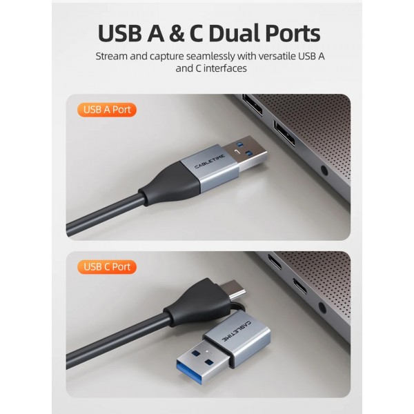 CABLETIME video capture CT-ACHC3-AG, HDMI/USB & USB-C, 4K/30Hz, γκρι - 