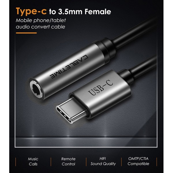 CABLETIME αντάπτορας USB-C σε 3.5mm CT-CMAUDIO, γκρι